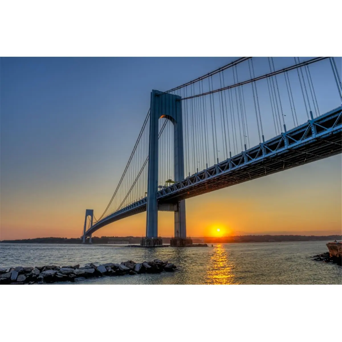 Verrazano-Narrows Bridge at Sunset Brooklyn - New York City United States of America Poster Print - 18 x 12 in.