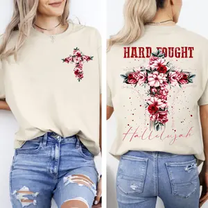 Hard Fought Hallelujah 2 Sides Shirt, FLoral Christian Tee, Jesus is King, Christian Shirt for Men for Women