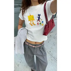 Pete the Cat "I'm Happy You're Alive" Baby Tee – Cute Y2K Baby Tee, Vintage Cartoon Graphic Shirt, Coquette Style