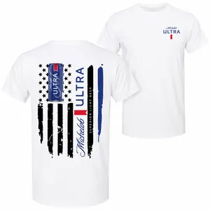Michelob Ultra American Flag T-Shirt Men Patriotic Beer Can Graphic Tee 4th of July Casual Cotton Top Perfect for Beer Lovers Summer BBQ & Tailgate Outfit Shortsleeve Streetwear