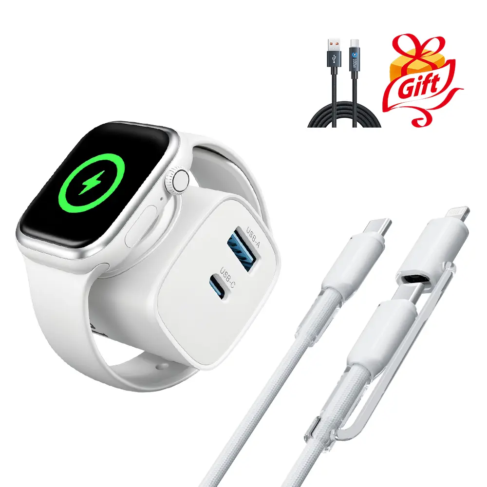 OOI 3-in-1 Magnetic Charging Blocks Compatible with Apple Watch, iPhone, AirPods & More, USB-C + USB-A Fast Charger Adapter with 2-in-1 USB-C/Lightning Cable, Compact Travel Charger, Multiple Options Available, Back to School tiktokshopbacktoschool