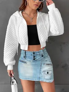 Women's Short Hooded Zipper Jacket, Casual Fashion Chic Outerwear, European and American Style, Lightweight and Comfortable Design, Tops