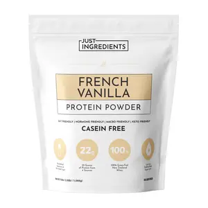 Just Ingredients French Vanilla Protein Powder – 30 Serving Bag – Grass-Fed Whey & Plant Protein Blend with Real Vanilla Bean – Sweetened with Coconut Sugar & Monk Fruit, Non-GMO, Gluten-Free