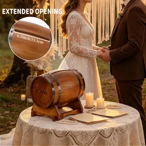 Wooden Wedding Card Box for Reception, Whiskey Barrel Gift Card Box for Party, Money Envelope Boxes with Slot & Holder for Graduation Bridal Shower Birthday Wedding Decor (Opening Length: 6.1 Inches)