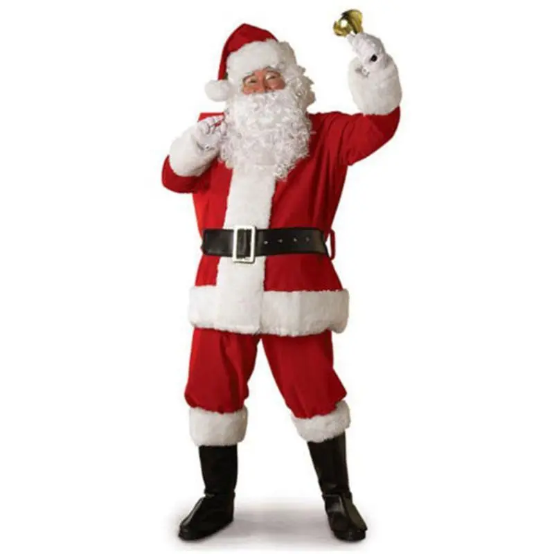 Christmas Santa Claus Cosplay Costume, Red Santa Zipper Coat+Pants+Hat+Belt+Beard+Shoes Menswear ClothesGift Christmas Santa Claus Cosplay Costume, Red Santa Zipper Coat+Pants+Hat+Belt+Beard+Shoes Menswear ClothesGift