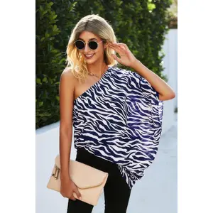 One Shoulder Zebra Print Loose Top