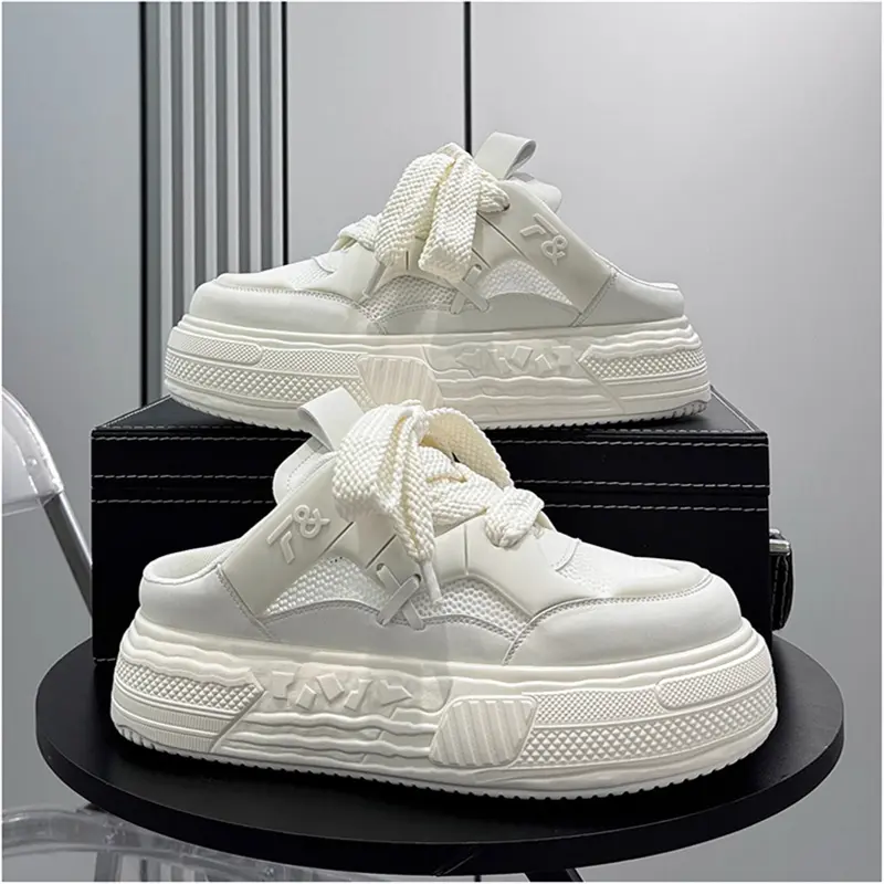 Men's Half Slip‑On Platform Real Shoes, 2026 Shoes To Buy Shoe Collection, Cheap Sneakers For Men, Zapato Para Hombre, Breathable Patched Design Casual Athletic Running Shoes for Daily Wear