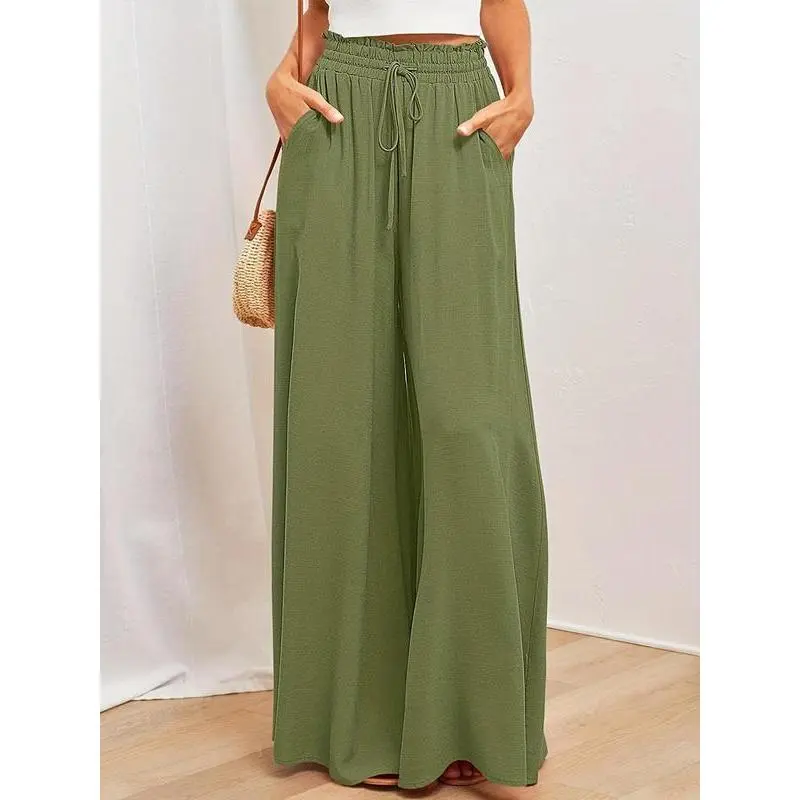 Women's Plain Pocket Drawstring Paper Bag Waist Wide Leg Pants, Casual Waist Trousers Fall, Back To School Pants Women, Teacher Fall Outfits 2026, Women's Bottoms Daily Wear, Fall Outfits, FallfreshnessGift