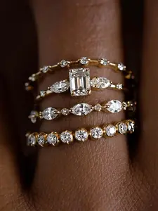 4 Pcs/set Glamorous Cubic Zirconia Ring For Women For Valentine's Day Gift Wedding Party Jewelry