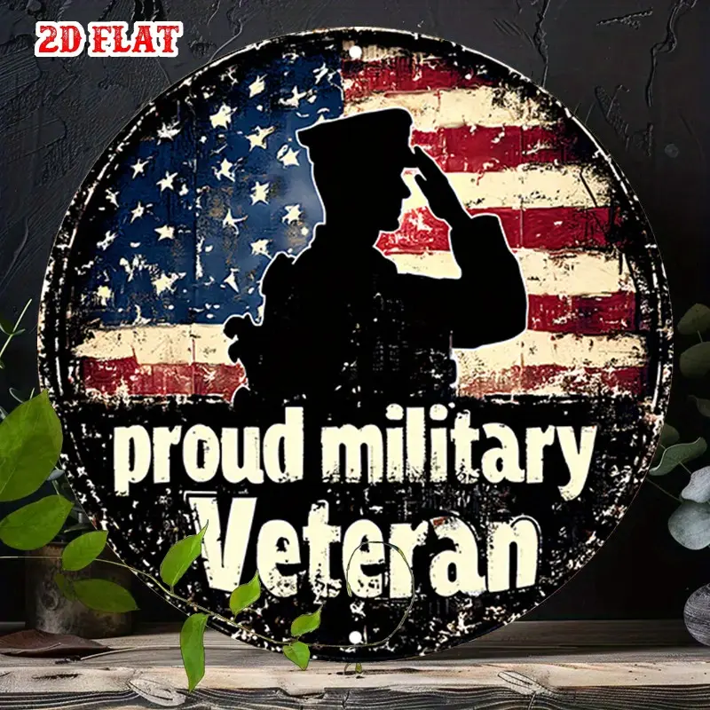 Vintage Military Veteran Patriotic Wall Art - American Flag & Soldier Silhouette Metal Sign, Durable Iron Round Retro Diner Decor for Living Room, Bedroom,  Indoor Wall Decor, Indoor Wall Art | American Flag Design,250th Anniversary