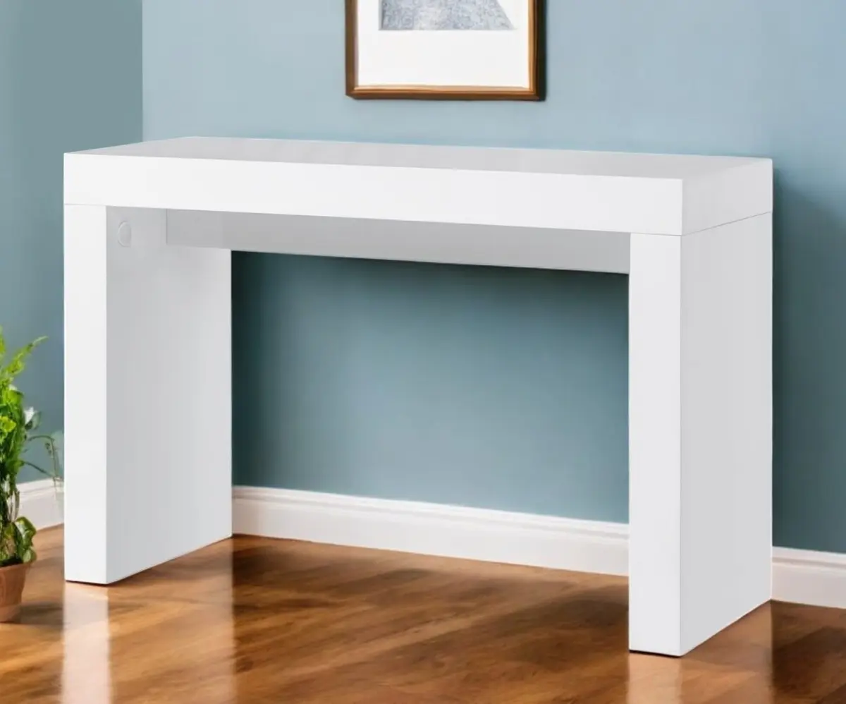 212 MAIN 47 in. White Wood Rectangular Multi-Use Console Table - Block Base, Full Assembly, for Contemporary Home Decor (Model 555123)