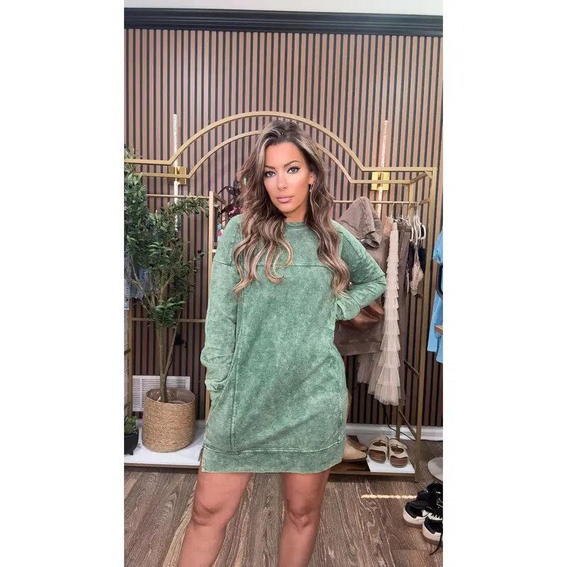 Acid Wash Fall Dress- Zenana