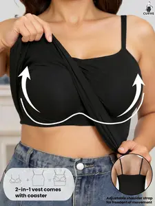PLUS SIZE Womens Padded Cami Tank Tops Double Lined,Adjustable Spaghetti Strap,Built in Bra Shirts Slim Fitted Basic Undershirts,Soft & Stretchy Fabric for Daily Wear,comfort for ALL Day,Fit for All season, Casual Cami Top