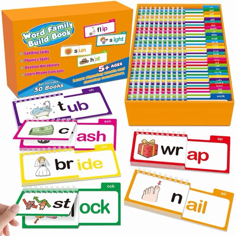 30 Word Family Flip Books | Phonics Flash Cards for Kids | Sight Words Learning Set (Ages 3–6)