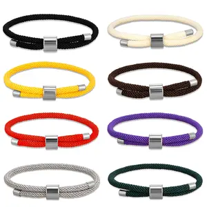 Minimalist Stainless Steel Bracelet Men Women Handmade Adjustable Size Rope Couple Bracelets Summer Beach Jewelry Gift