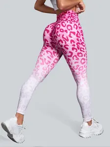 Women's Leopard & Ombre Print High Waist Sports Leggings, Casual Comfy Breathable Tummy Control Pants for Yoga Gym Workout Running, Ladies Sportswear for All Seasons, Skinny Yoga Bottoms