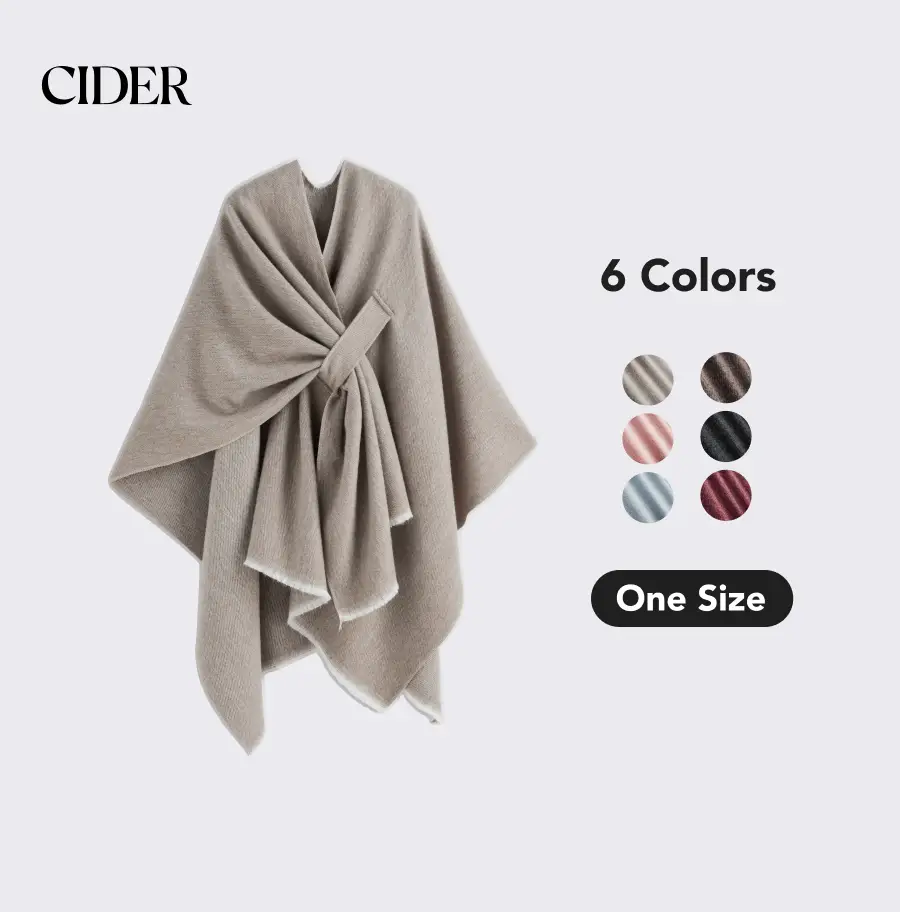 Cider [6 colors, One Size] Warm Chic Shawl Wrap Poncho, Best Item For Winter and Travelling, Keep You Cozy On The Flight