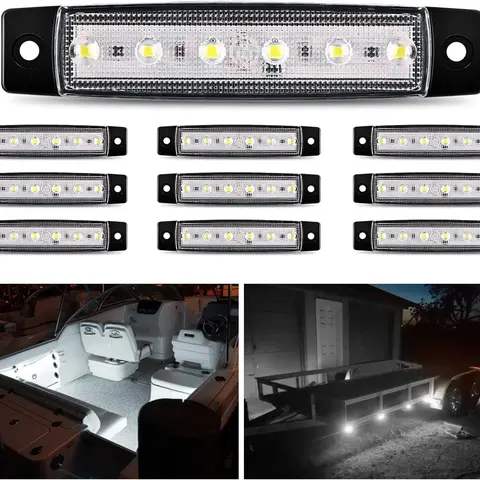 Nilight 10PCS 3.8in 6LED Waterproof Trailer Lights - 12V DC ABS Foam Tape Base, PC Lens Automotive Car Light for Truck, Sailboat Stuff & Working Needs