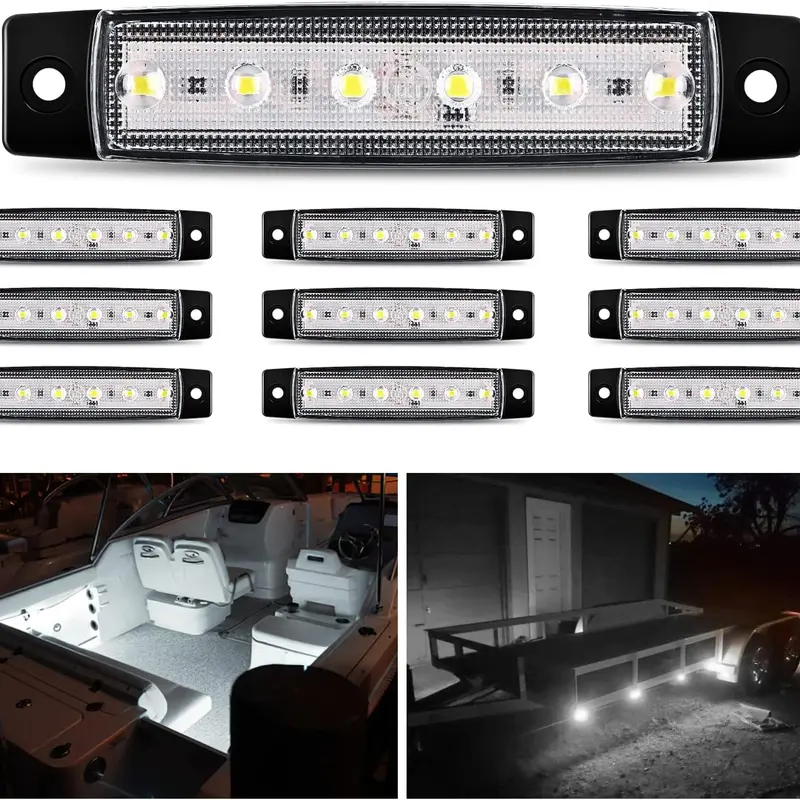 Nilight 10PCS 3.8in 6LED Waterproof Trailer Lights - 12V DC ABS Foam Tape Base, PC Lens Automotive Car Light for Truck, Sailboat Stuff & Working Needs