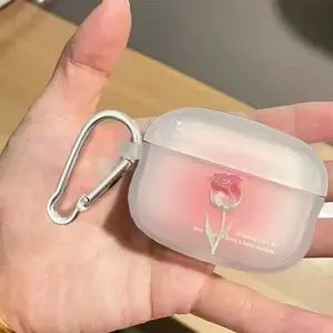 Gradient Rose AirPods Pro Case, Clear Unique Floral Design for AirPods 3/4, Stylish Apple Bluetooth-compatible Audio Earphone Cover with Protection for Women, Headphone Accessories