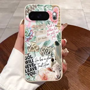 Rounded Edge Phone Case for Google Pixel 10 9 8 7 Pro A XL Divine Faith Inspire Pattern Anti-Scratch Shockproof Soft Liquid Silicone Protective Cover Smartphone Casing
