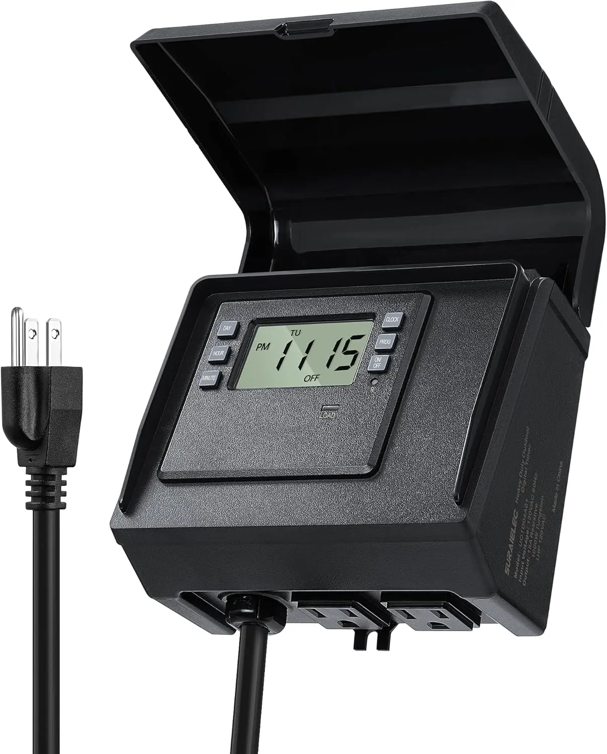 Digital Pool Timer for Above Ground Pools, NEMA 5-15R Plug-in Timer with Dual Outlets, 15A 125V 1HP, Programmable 7-Day Schedule, Weatherproof Cover, for Pool Pumps, Lights and Salt Systems