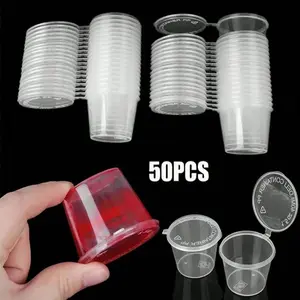 50-Pack Sauce Cups, Commercial Transparent Food Dipping Containers, Portable Sealed Plastic Cups with Lids, Integrated Takeout Packaging Box, Plastic Clear Cups, Plastic Dessert Cups