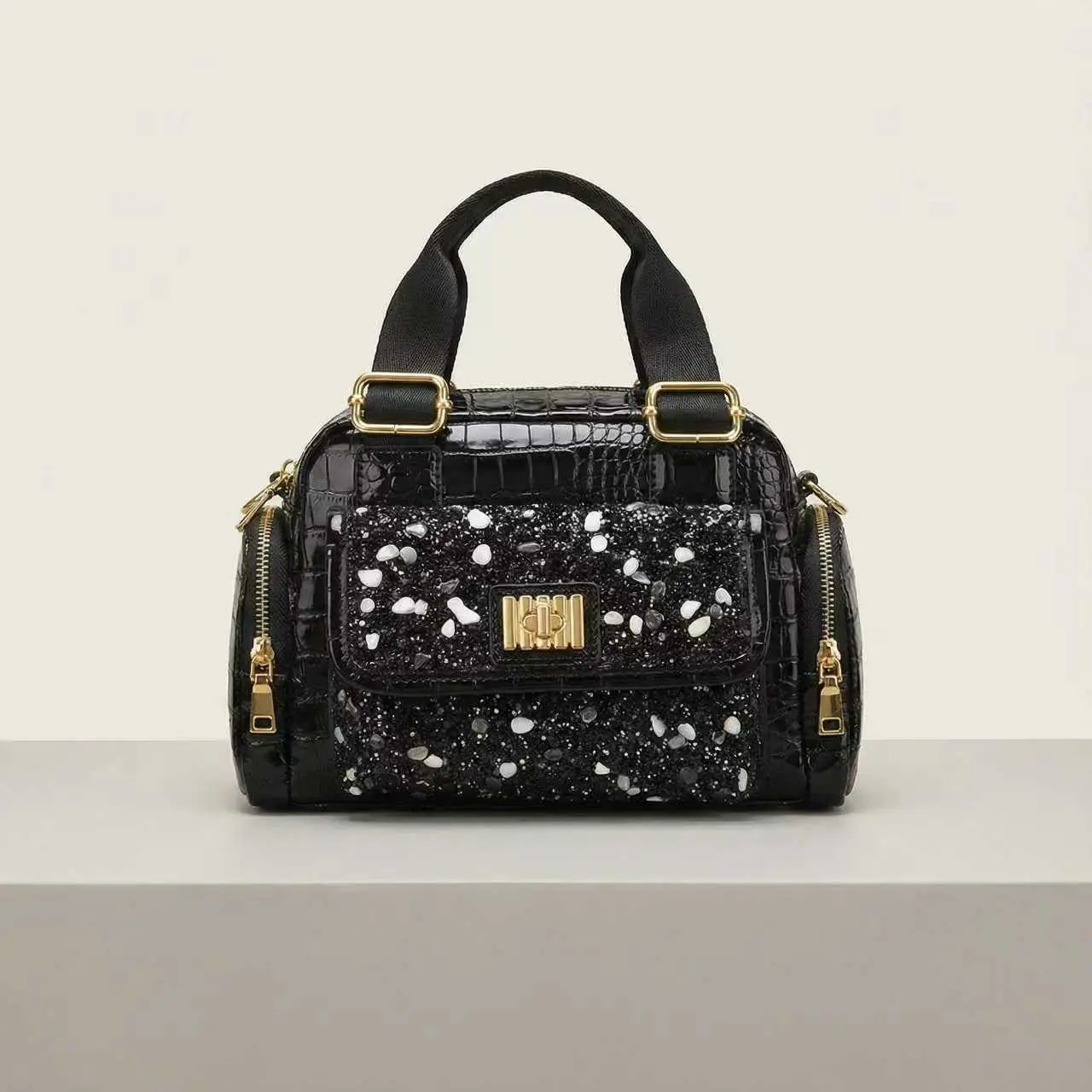 Crocodile Pattern Diamond-Encrusted Ladies’ Handbag, High-Quality Multi-Pocket Painted Genuine Leather Tote Bag, Fashionable Crossbody Bag Suitable for Both Casual and Formal Occasions