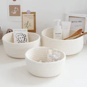 Handmade Woven Rope Round Storage Basket Set, Storage Basket Organizer, Weaving Rope Basket, Organiser, Ideal for Living Room, Bathroom, Home Decor, Holds Snacks, Toys, Cosmetics, Gifts
