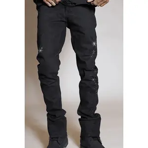Shamaz Rhinestone Black Stacked Flare Jean