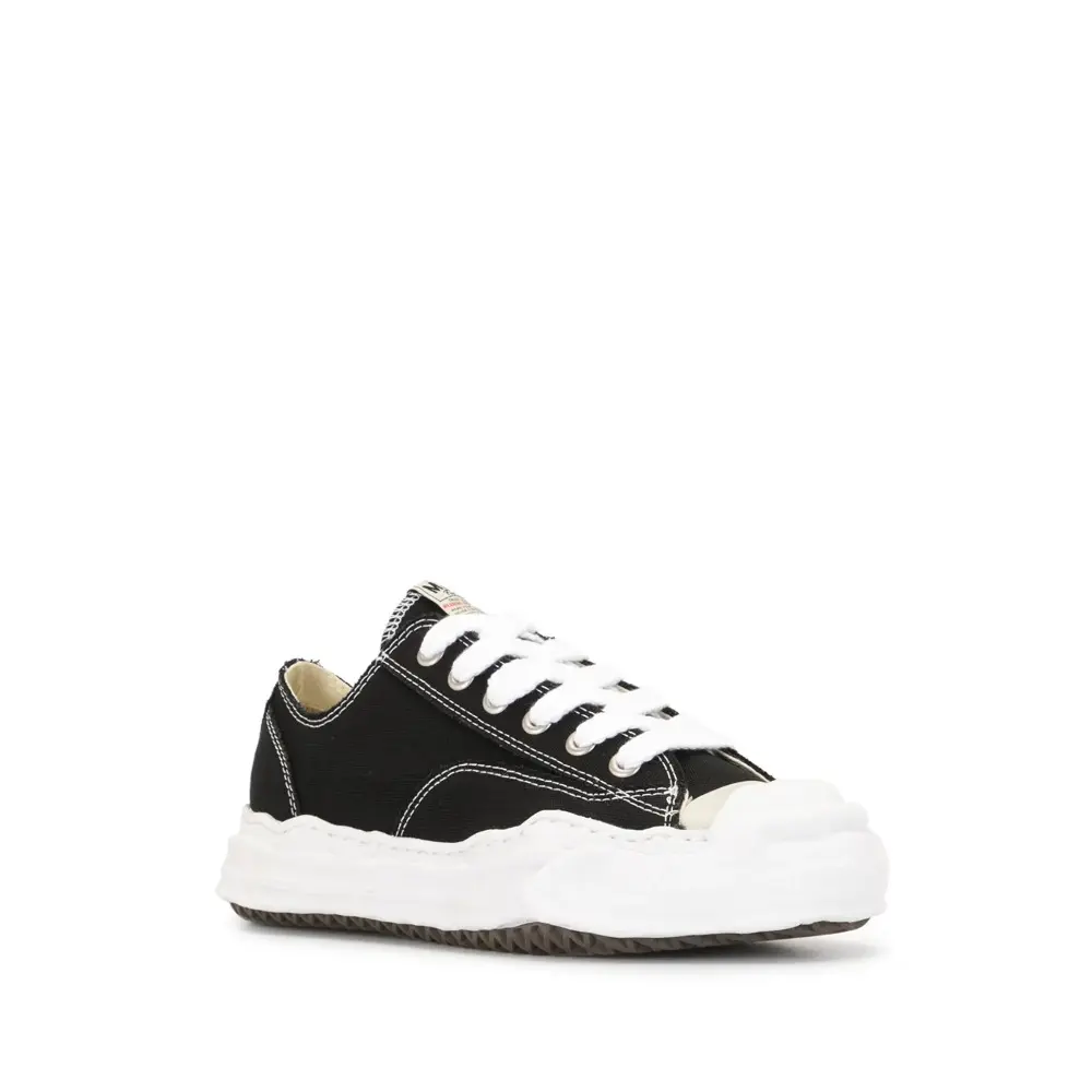 Women's Black Cotton Closed Low-Top Sneakers - Wavy Sole, Contrast Stitching, Toecap, Casual Lace-Up Athletic Trainer, Walking & Sports Shoes, Walking Shoes