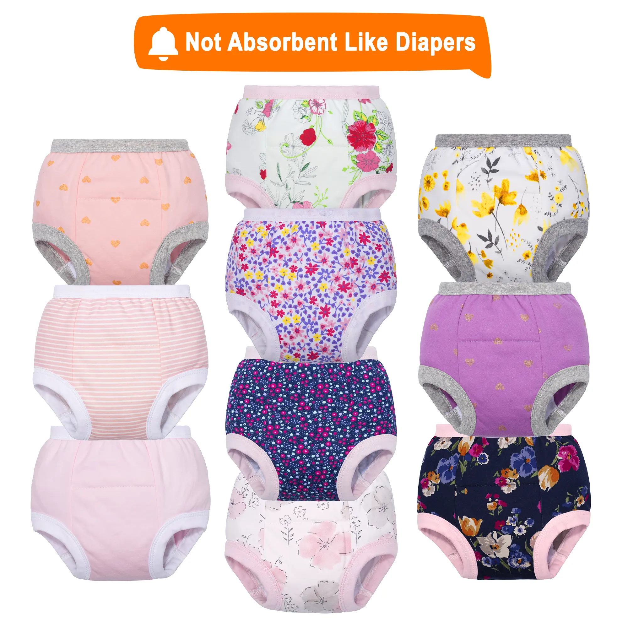 Potty Training Underwear for Toddlers, 10-Pack Soft & Comfortable 100% Cotton Bloomer Style Pants with Cute Prints for Daytime Use, Toddler Bloomers
