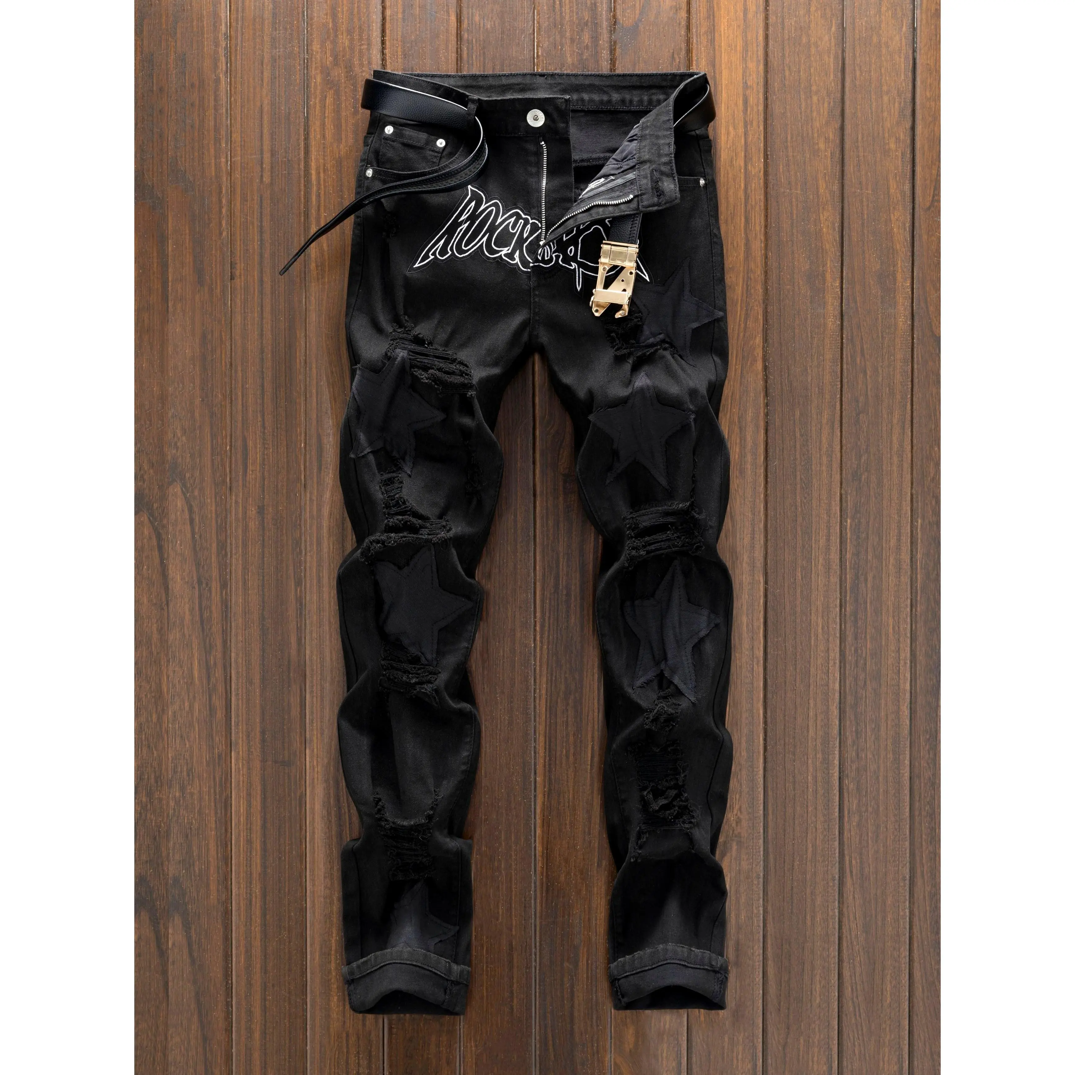 [Personalized fashion jeans] black embroidered jeans-personalized, trendy, versatile, fashionable and casual straight leg