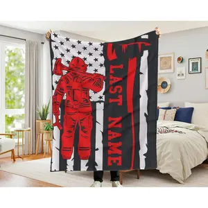 Custom Firefighter Thin Red Line Blanket Personalized Fireman Gift Fire Department Throw Blanket