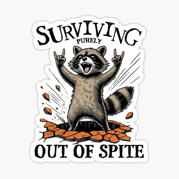 Funny Raccoon "Surviving Purely Out of Spite" Sticker 3-Inch Vinyl Decal for Car, Laptop, Phone & Water Bottle