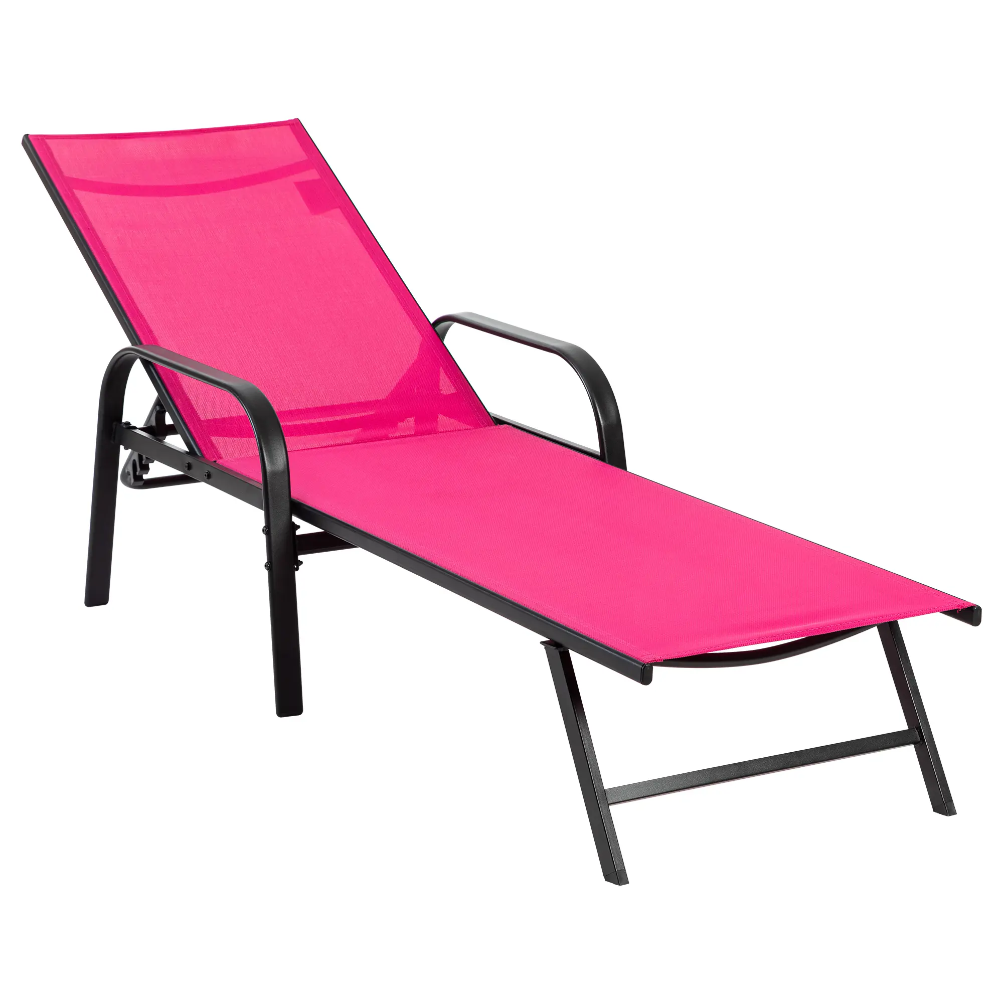 Outdoor Lounge Chaise, 5-Position Chaise Lounge with Armrests, Sun Tanning Chair 350 lbs Heavy Duty Patio Pool Chair, Waterproof Sun Lounger for Deck, Backyard, Beach, Rose Pink
