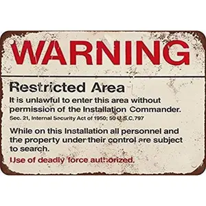 Retro Vintage Tin Metal Sign 8x12 Warning Restricted Military Area 51 Wall Decor