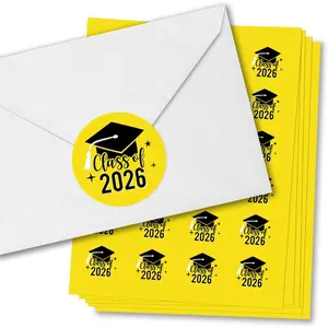 Class  2026 Yellow Grad Party Envelope Seal Stickers, Round Circle Stickers to Seal Invites & Thank You Cards, Graduation Envelope Seals - 120 Count (Yellow)
