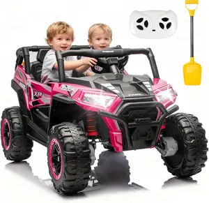 Kartivo XL 2-Seater Ride On UTV 24V Electric Car for Kids 3-7 with Remote Control 4WD 4-Wheel Suspension 20.5in Seat Storage Space Shovel Bluetooth Music Christmas Gift