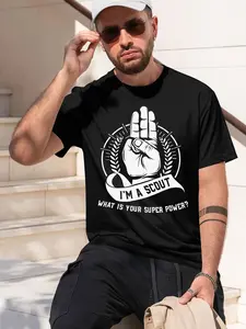 IM A SCOUT W IS R SUPER POWEER 2026 new model Black/White Tee Stylish & Comfortable Loose Crew Neck Short Sleeve T-shirts Versatile On Trend Eye Catching Printed Graphic Casual Tee for Daily Wea