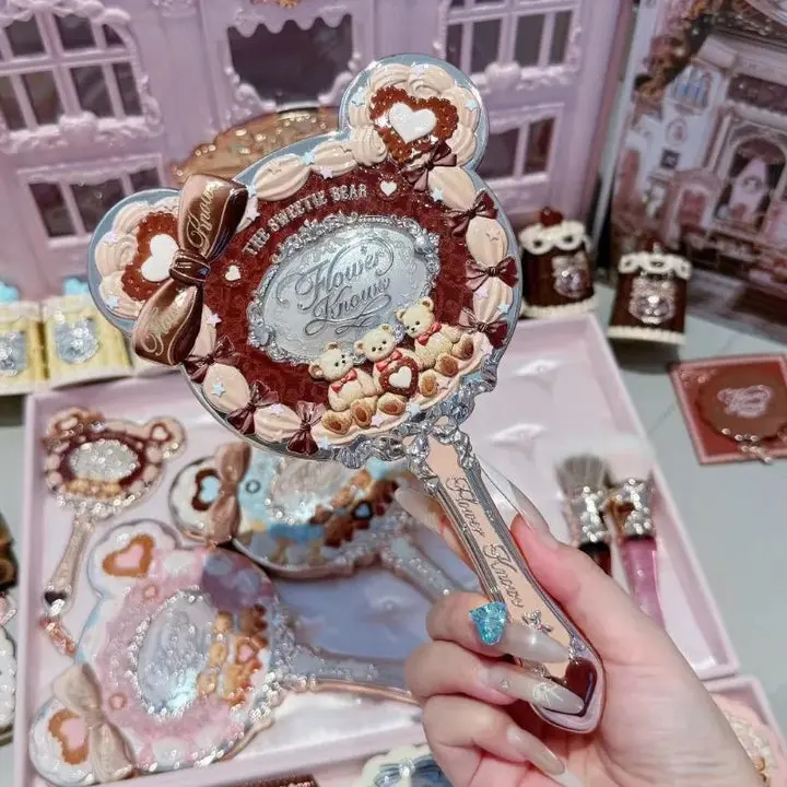 Flower Knows Makeup Mirror Sweetie Bear Handheld Mirror Exquisite Relief Makeup Mirror