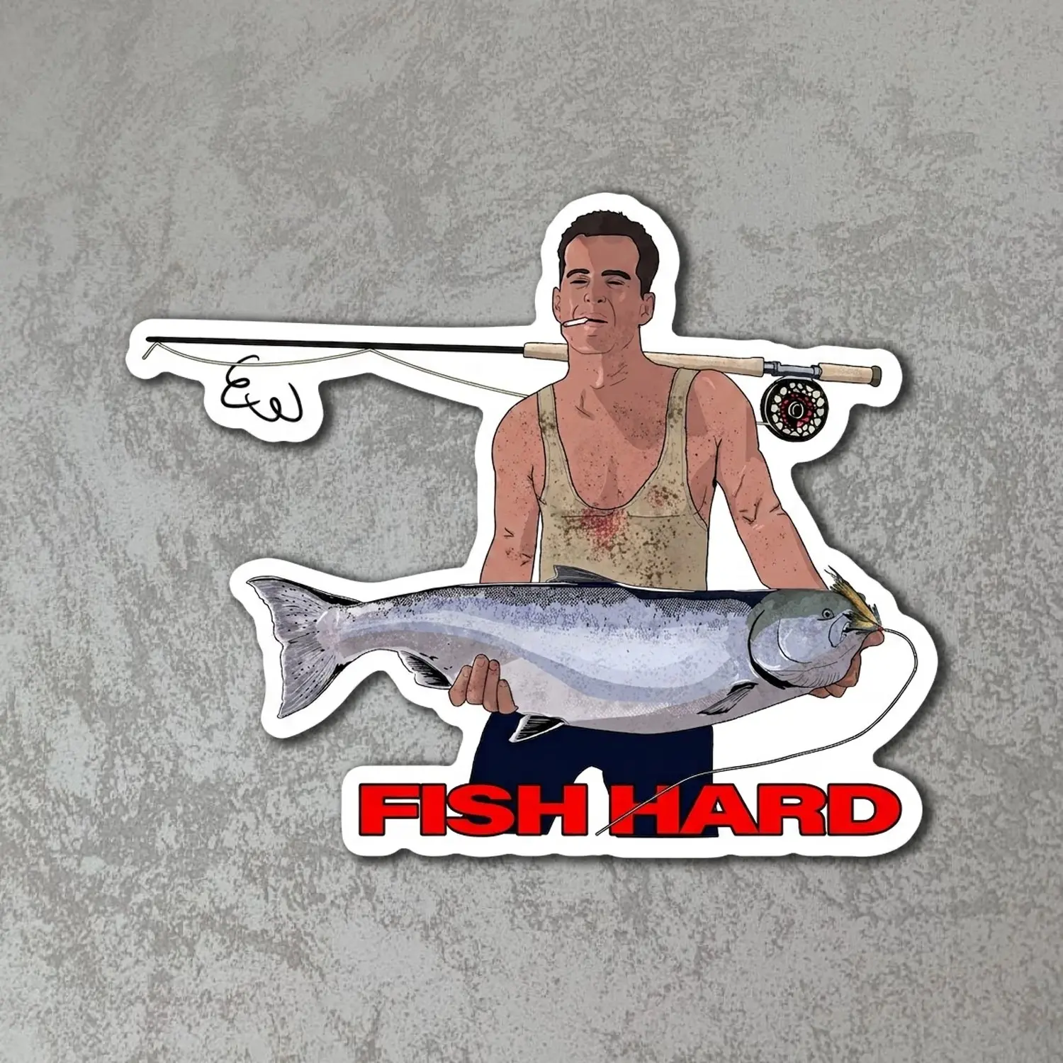 Fish Hard Salmon Fly Fishing Vinyl Sticker, Waterproof Decal for Car, Laptop, Tumbler, Angler Gift
