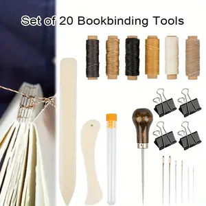 20Pcs Book Binding Kit for Beginners:Essential Tools Including Bone Folding Machine,Paper Folding Machine,Binding Ribbon,Glue Brush,Wax Thread,Punching Machine,DIY Hand Tools Kits,Springtok