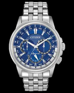 Citizen Men's Calendrier Watch - Eco-Drive Technology, Stainless Steel Band, Blue Dial, World Time Display