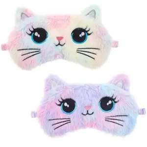 Sleep Mask for Kids, 2 Pcs Cute Cat Sleeping Eye Mask Colorful Soft Plush Girls Sleep Masks Comfortable Funny Animal Night Eye Masks for Sleeping for Women Girls Home Travel