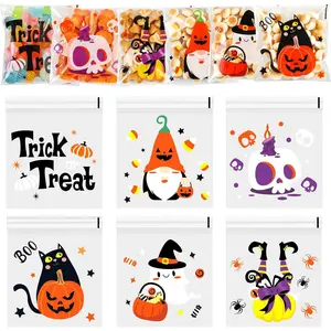 FOIMAS 300pcs Halloween Cellophane Treat Bags,Self Adhesive Halloween Candy Cookie Bag Plastic Goodie Bags for Trick or Treat Party Favor Supply