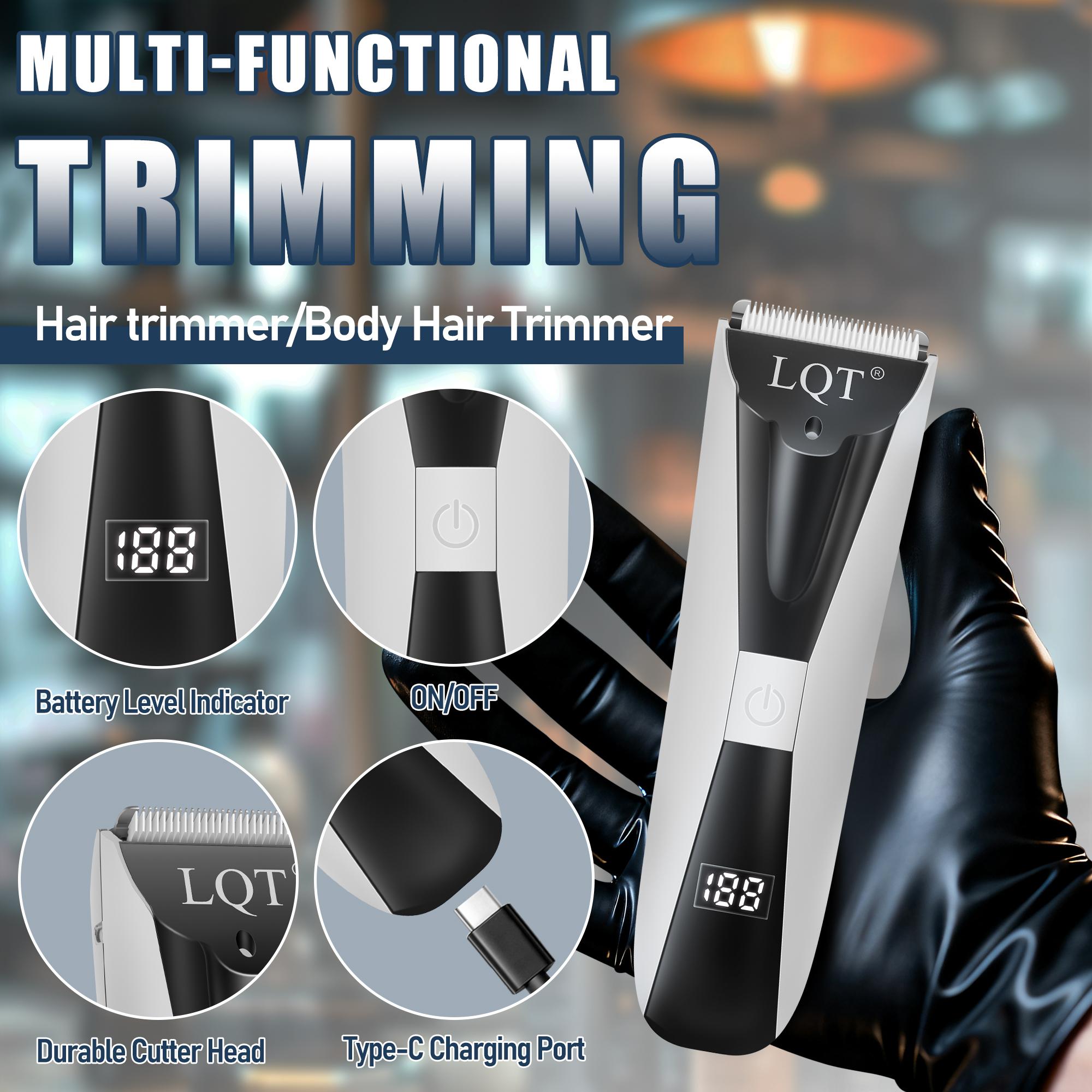LQT Electric Body Hair Trimmer for Men and Women, Rechargeable Cordless Groin Hair Trimmer with LCD Display,  Leg, Armpit, Chest Hair, Home Salon Use, Ergonomic Design, Ideal Gift for Him Her, Safe Body Hair Removal Tool for Sensitive Skin