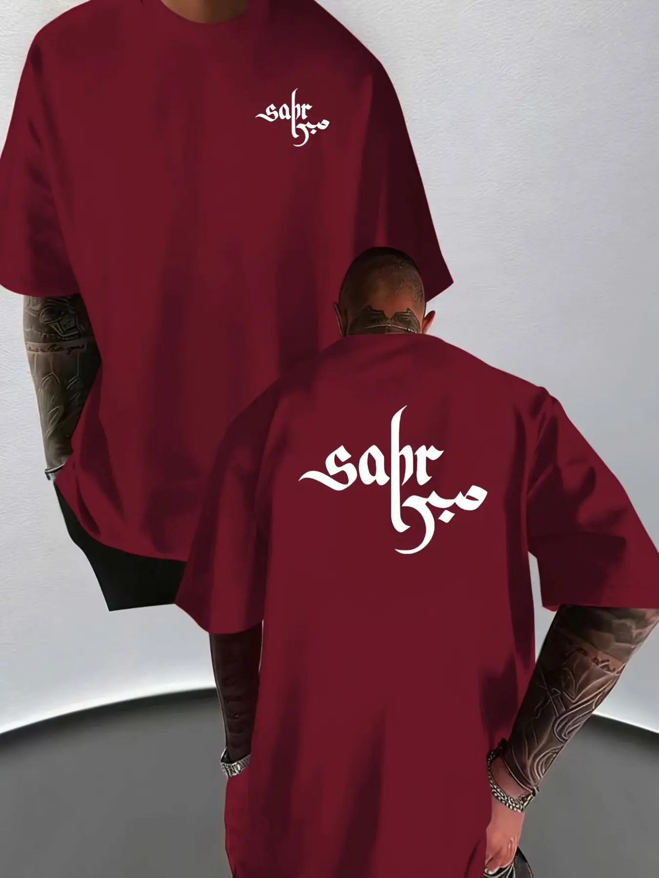 Men's Summer Fashion Short Sleeve T-Shirt, Sabr Letter Print, Casual Long Top, All-Season Wear, Ideal for Outdoor Activities