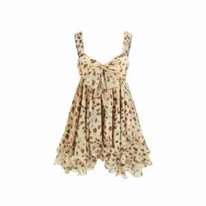 Cider Chiffon Sweetheart Bowknot Ruffled Babydoll Mini Dress