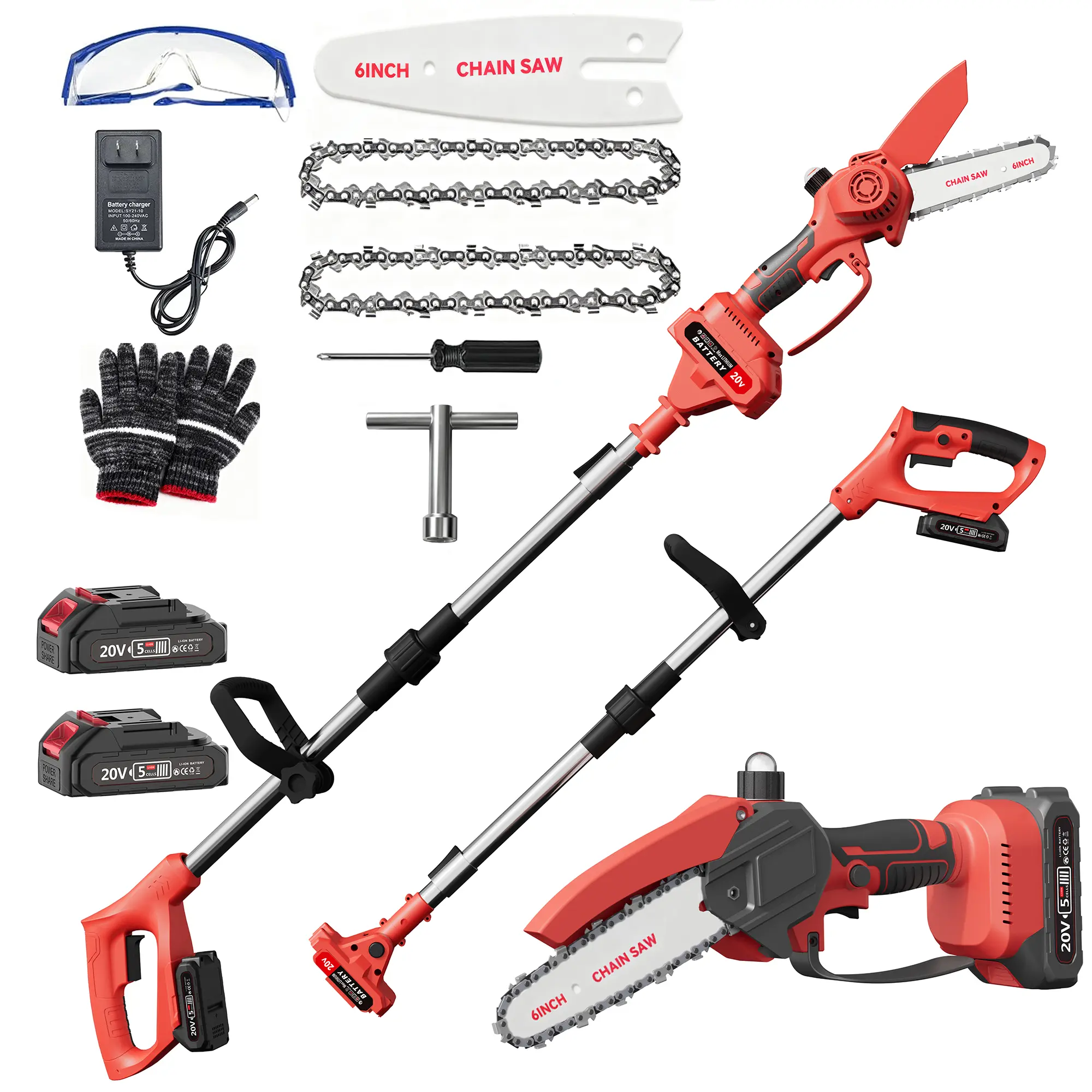Electric chainsaw with lithium battery, telescopic pole pruner, rechargeable, suitable for tree trimming, electric dual-purpose high branch pruner for garden and aerial work